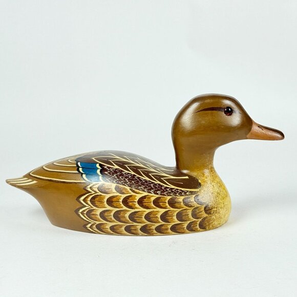 Vintage Handcrafted Wooden Mallard Duck Decoy Detailed Display Decor Office Deco - Picture 2 of 10